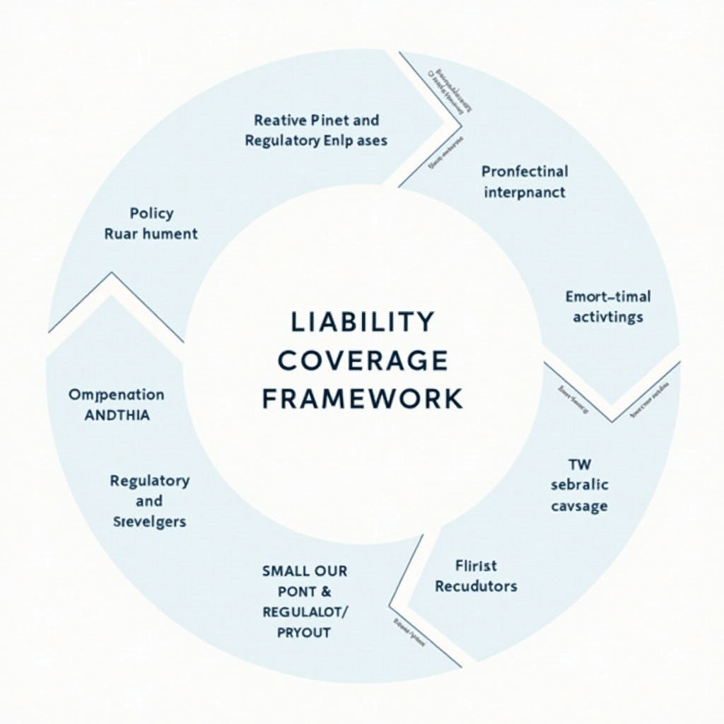 Professional diagram illustrating liability coverage framework structure with interconnected components showing policy documentation, compliance procedures, and regulatory obligations for small and medium enterprises in Singapore's business environment